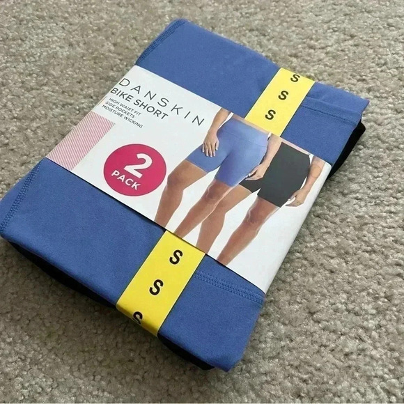 Danskin Bike Shorts NWT 2 Pack Black Blue High Waist Side Pocket Women Sz Small. - Picture 2 of 6